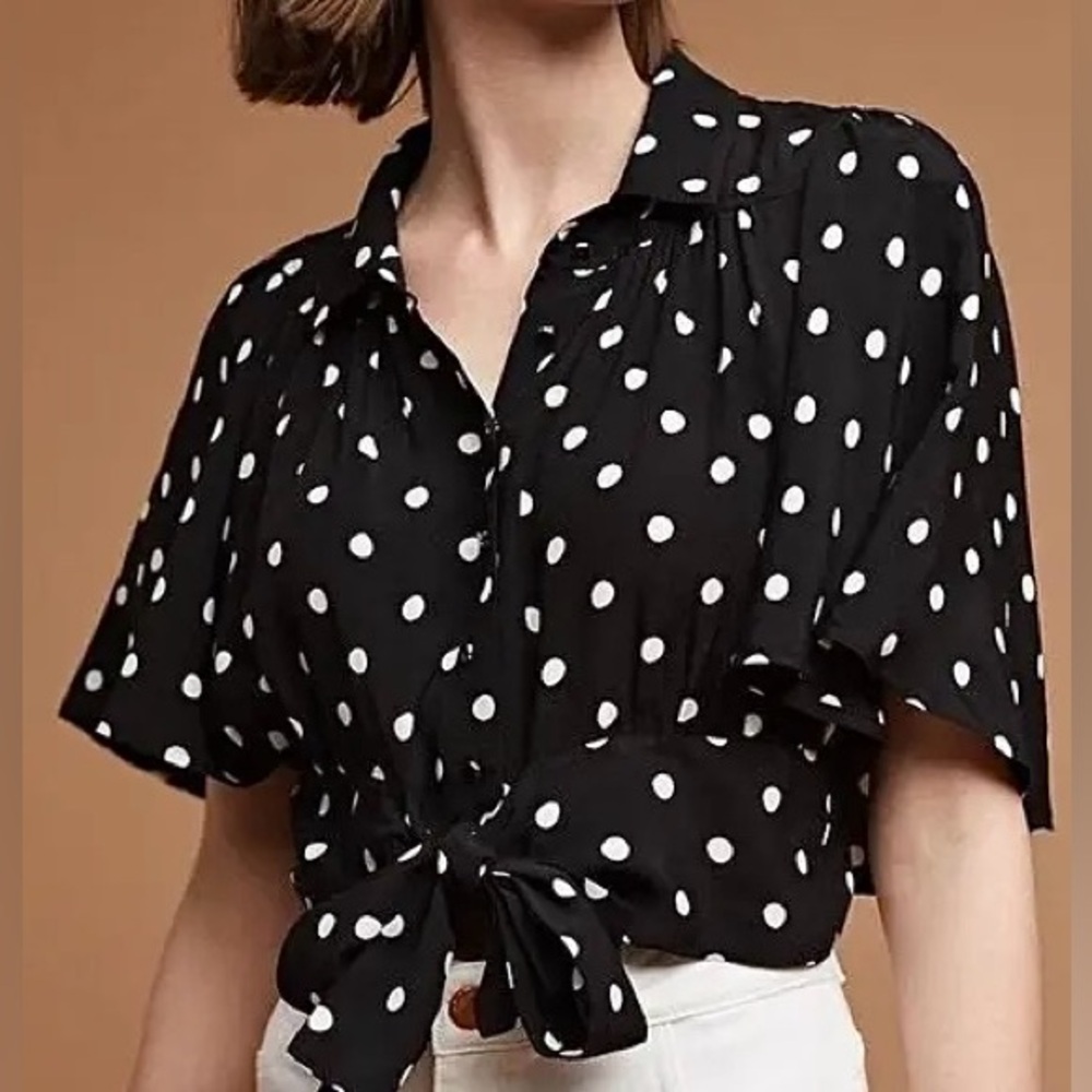 ANTHROPOLOGIE - Maeve Canna Polka Dot Crop Tie Top